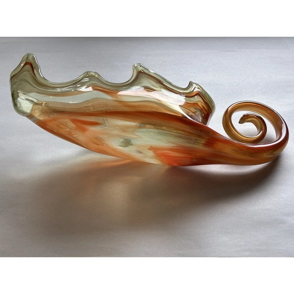 Vintage Hand Blown Leaf Art Glass Bowl Dish 15